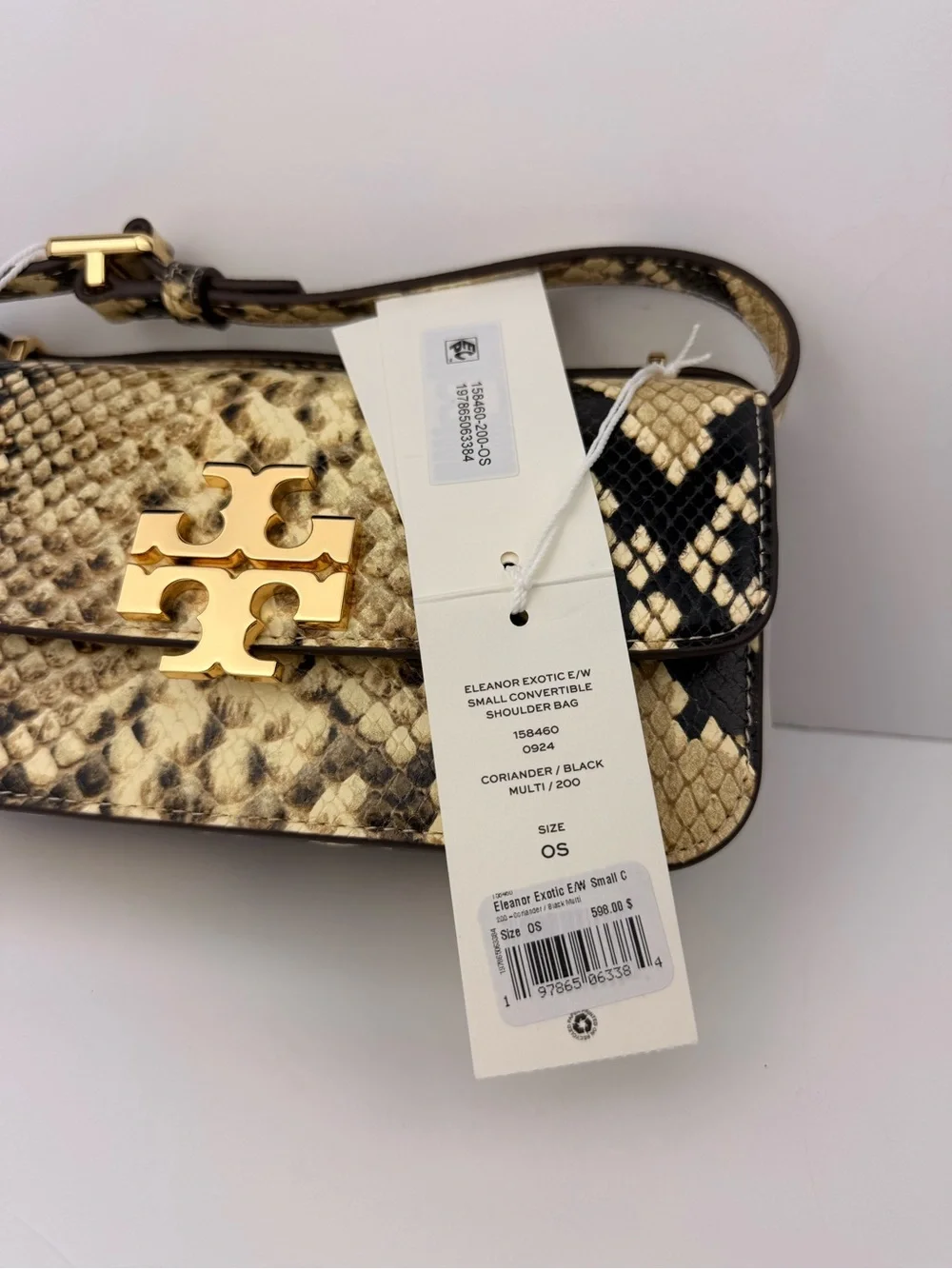 $598 Tory Burch Eleanor Exotic E/W Small Convertible Shoulder Bag